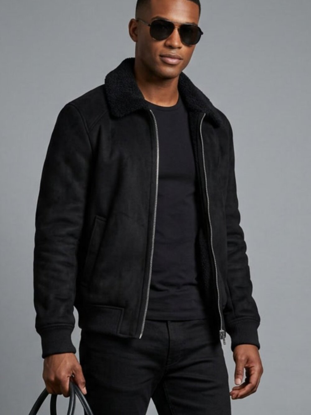 Guess Faux Shearling Men's Bomber Jacket Black Size S